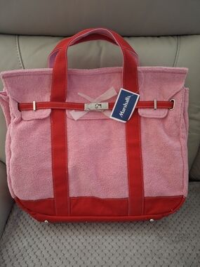 Marshalls Pink Tote with Red Trim and Handles, Large